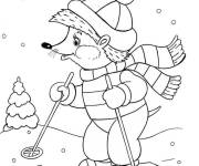 Coloriage H&eacute;risson de cartoon fait du ski