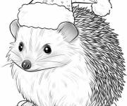 Coloriage H&eacute;risson de No&euml;l portant un bonnet de p&egrave;re no&euml;l