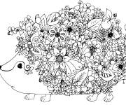 Coloriage H&eacute;risson d&eacute;cor&eacute; avec des jolis fleurs