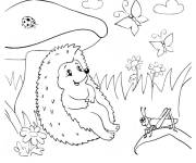 Coloriage H&eacute;risson entre les papillons