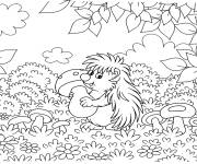Coloriage H&eacute;risson &eacute;pineux avec un champignon