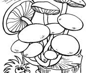 Coloriage et dessins gratuit H&eacute;risson et champignon pour ce1 à imprimer