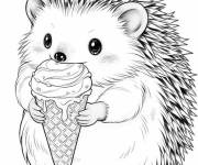 Coloriage H&eacute;risson et Cr&egrave;me glac&eacute;e