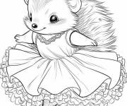 Coloriage H&eacute;risson femelle dansant en robe