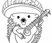 Coloriage H&eacute;risson guitariste