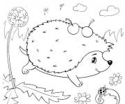 Coloriage H&eacute;risson hawa&iuml;en avec des cerises