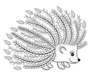 Coloriage H&eacute;risson hawa&iuml;en magique avec des &eacute;pines en formes de feuilles