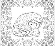 Coloriage H&eacute;risson maman et son petit &agrave; motif complexe