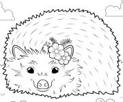 Coloriage H&eacute;risson mignon avec des fleurs sur la t&ecirc;te