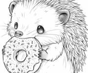 Coloriage H&eacute;risson mordant un beignet