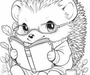 Coloriage H&eacute;risson passionn&eacute; de livres