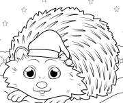 Coloriage H&eacute;risson portant un bonnet de P&egrave;re No&euml;l
