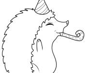 Coloriage H&eacute;risson portant un chapeau de f&ecirc;te