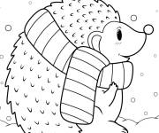 Coloriage H&eacute;risson portant une &eacute;charpe pendant l'hiver