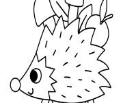 Coloriage H&eacute;risson simple avec des champignons et des pommes