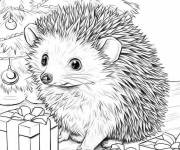 Coloriage H&eacute;risson sous le sapin de No&euml;l