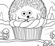 Coloriage H&eacute;risson sur un petit g&acirc;teau