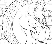 Coloriage H&eacute;risson tenant une citrouille