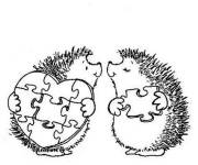 Coloriage H&eacute;rissons amoureux avec un c&oelig;ur en forme de puzzle