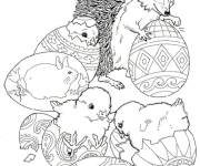 Coloriage H&eacute;rissons et la f&ecirc;te de P&acirc;ques pour petits