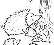 Coloriage La famille de H&eacute;rissons se prom&egrave;nent