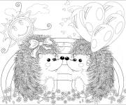 Coloriage La rencontre des H&eacute;rissons amoureux sous l'arc en ciel