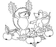 Coloriage La souris et le H&eacute;risson s'amusant