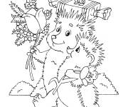 Coloriage Les H&eacute;rissons apportent le cadeaux d'anniversaire