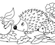 Coloriage Les H&eacute;rissons avec un ver