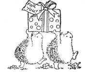 Coloriage Les petits H&eacute;rissons apportent un cadeaux &agrave; maman