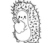 Coloriage Petit h&eacute;risson mangeant une pomme
