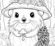 Coloriage Petite h&eacute;risson sorci&egrave;re avec un champignon