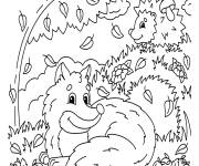 Coloriage Renard et H&eacute;risson pendant l'automne