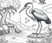 Coloriage H&eacute;ron dans la belle foret