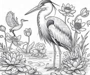 Coloriage H&eacute;ron en s'amusant dans le lac