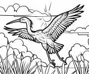 Coloriage H&eacute;ron en vol aux lignes audacieuses
