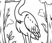 Coloriage H&eacute;ron et des arbres simple