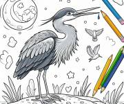 Coloriage H&eacute;ron et des crayons de couleurs
