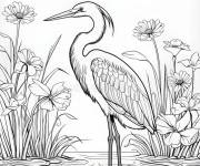Coloriage H&eacute;ron et des fleurs