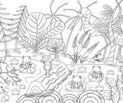 Coloriage H&eacute;ron et les grenouilles dans le lac
