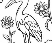 Coloriage H&eacute;ron et Tournesols