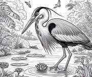 Coloriage H&eacute;ron gris dans le lac
