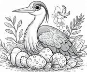 Coloriage H&eacute;ron maman sur ses oeufs