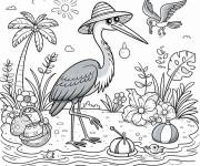 Coloriage H&eacute;ron portant un chapeau sous le soleil