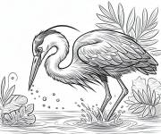 Coloriage H&eacute;ron regarde dans l'eau