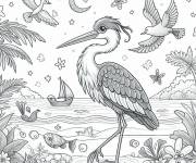 Coloriage H&eacute;ron sur la plage