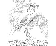 Coloriage H&eacute;ron sur une branche d'arbre clipart