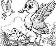 Coloriage Maman h&eacute;ron avec ses b&eacute;b&eacute;s dans le nid