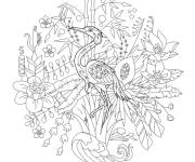 Coloriage Mandala h&eacute;ron en contour d'arbre