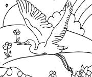 Coloriage Paysage de H&eacute;ron dans la nature